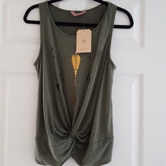 Graphic beaded faux knot tank top NWT - Picture 1 of 6